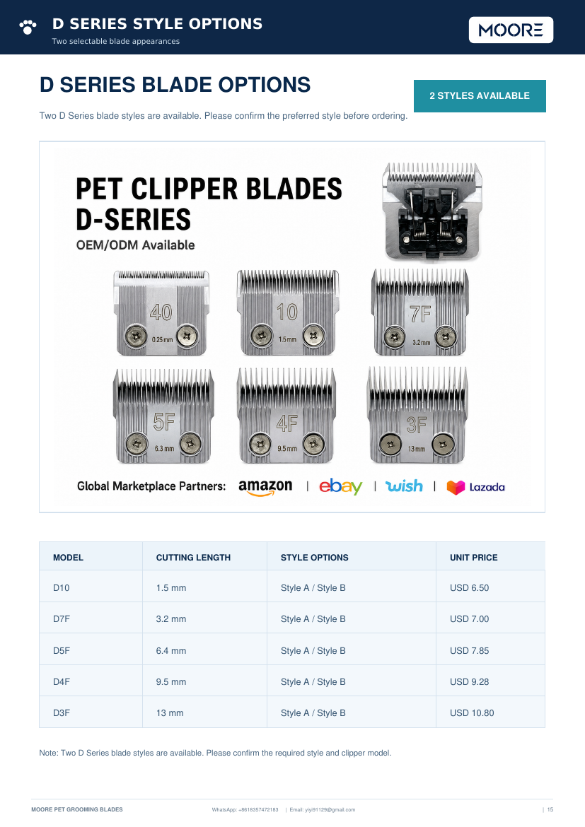 D series grooming blades